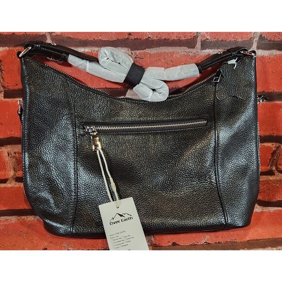 Over Earth Genuine leather Hobo Purse Shoulder Bag Crossbody Handbag BLACK NEW - Picture 1 of 10